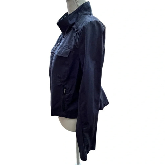 ModCloth Navy Blue Ruffle Peplum Cotton Zip Jacket Size Large - Picture 6 of 14